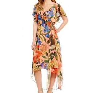 Gibson & Latimer Floral High Low Wrap Dress Peach